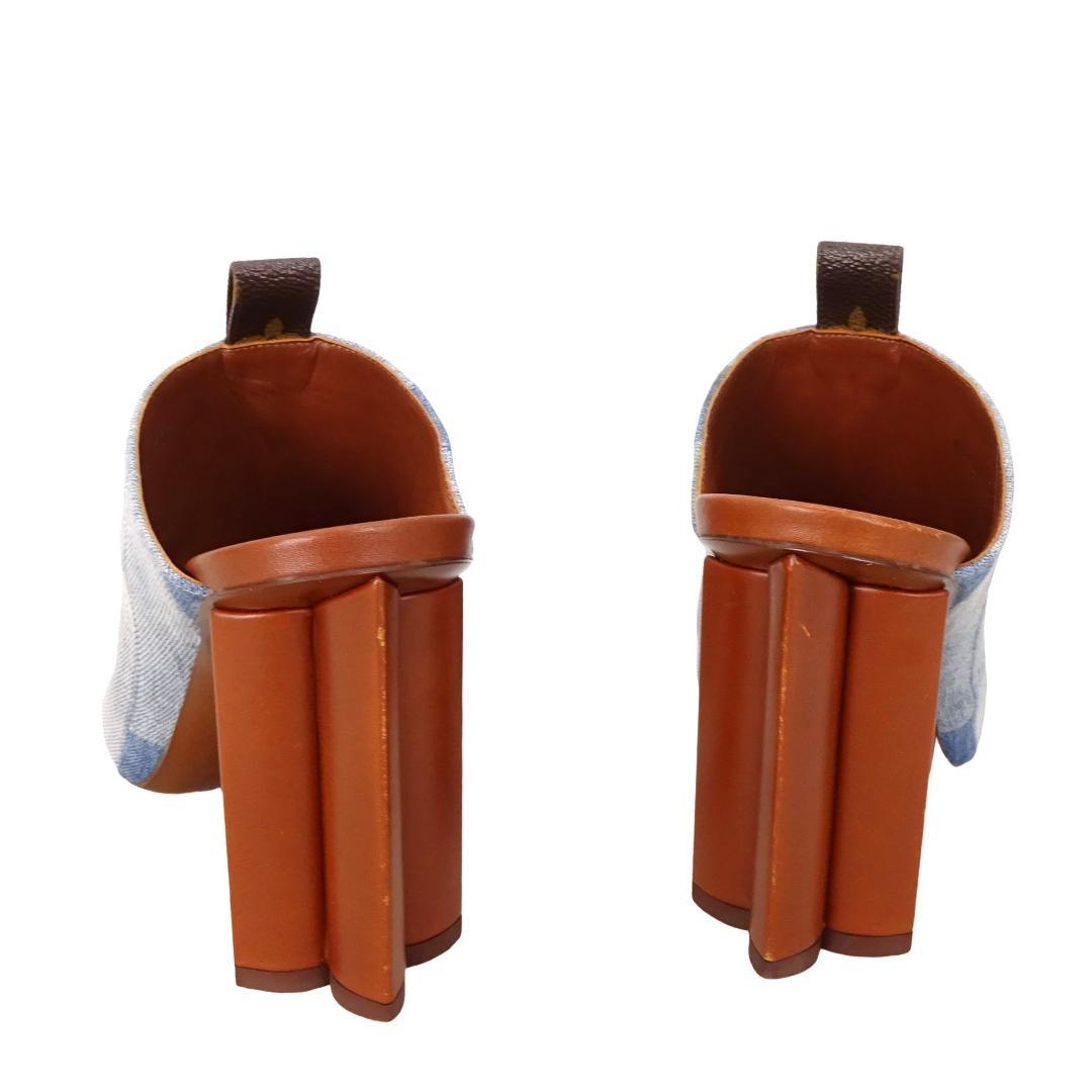 本物 良品■ルイヴィトン■ウェッジソール デニム サンダル ミュール モノグラム