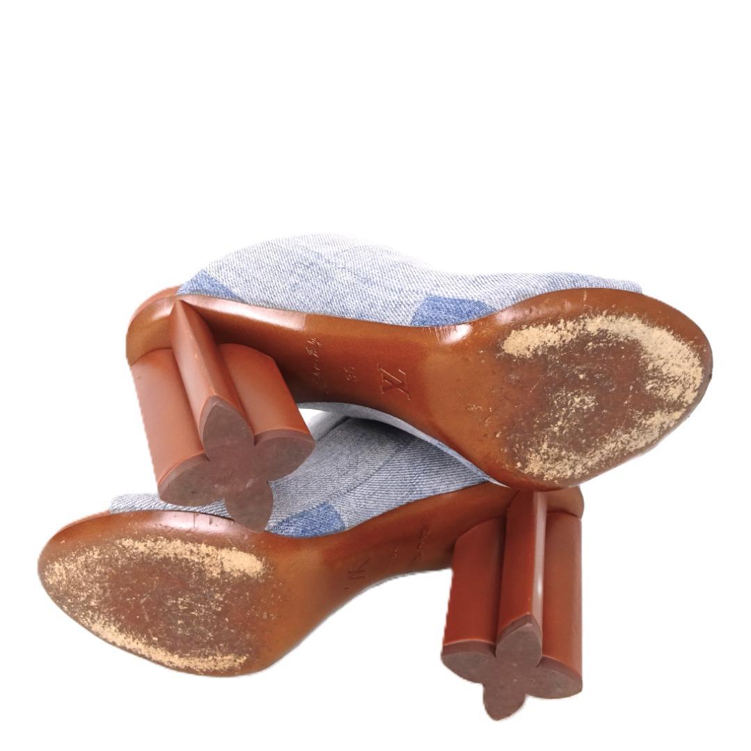 本物 良品■ルイヴィトン■ウェッジソール デニム サンダル ミュール モノグラム