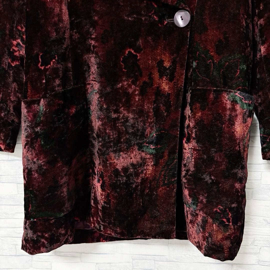 ケンゾー KENZO ジャケット 茶黒赤系 ベロア調 ヴィンテージ 38