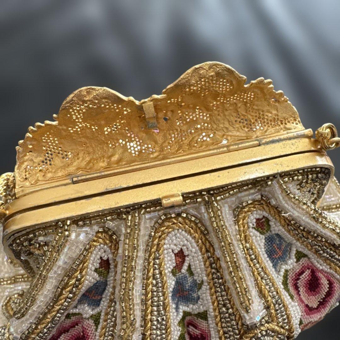 d*2様 【美品】HAKUBOTAN 銀座白牡丹　ビーズバッグ　花柄　ゴールドチ