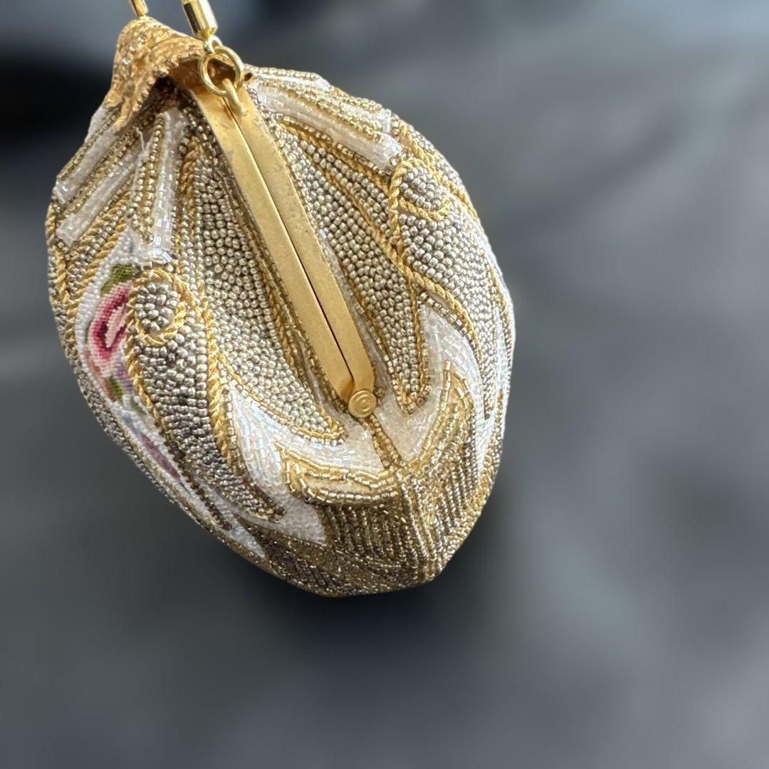 d*2様 【美品】HAKUBOTAN 銀座白牡丹　ビーズバッグ　花柄　ゴールドチ