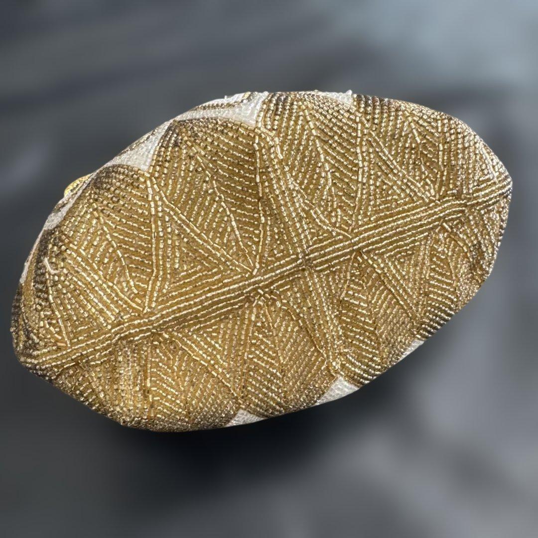 d*2様 【美品】HAKUBOTAN 銀座白牡丹　ビーズバッグ　花柄　ゴールドチ