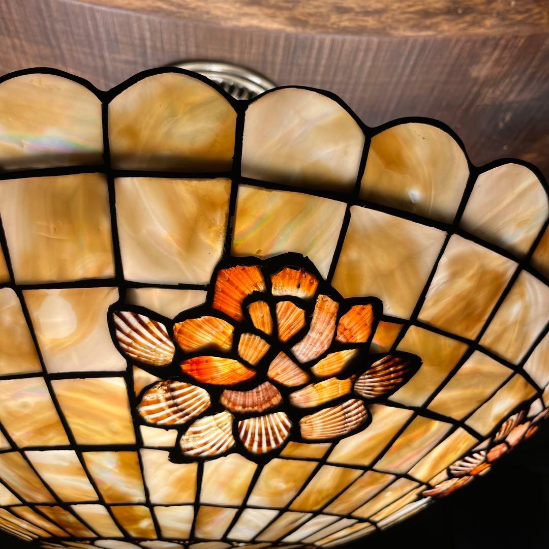 【瀧住照明製】ステンドグラス風シャンデリア 5灯式 天井直付け 花柄デザイン①