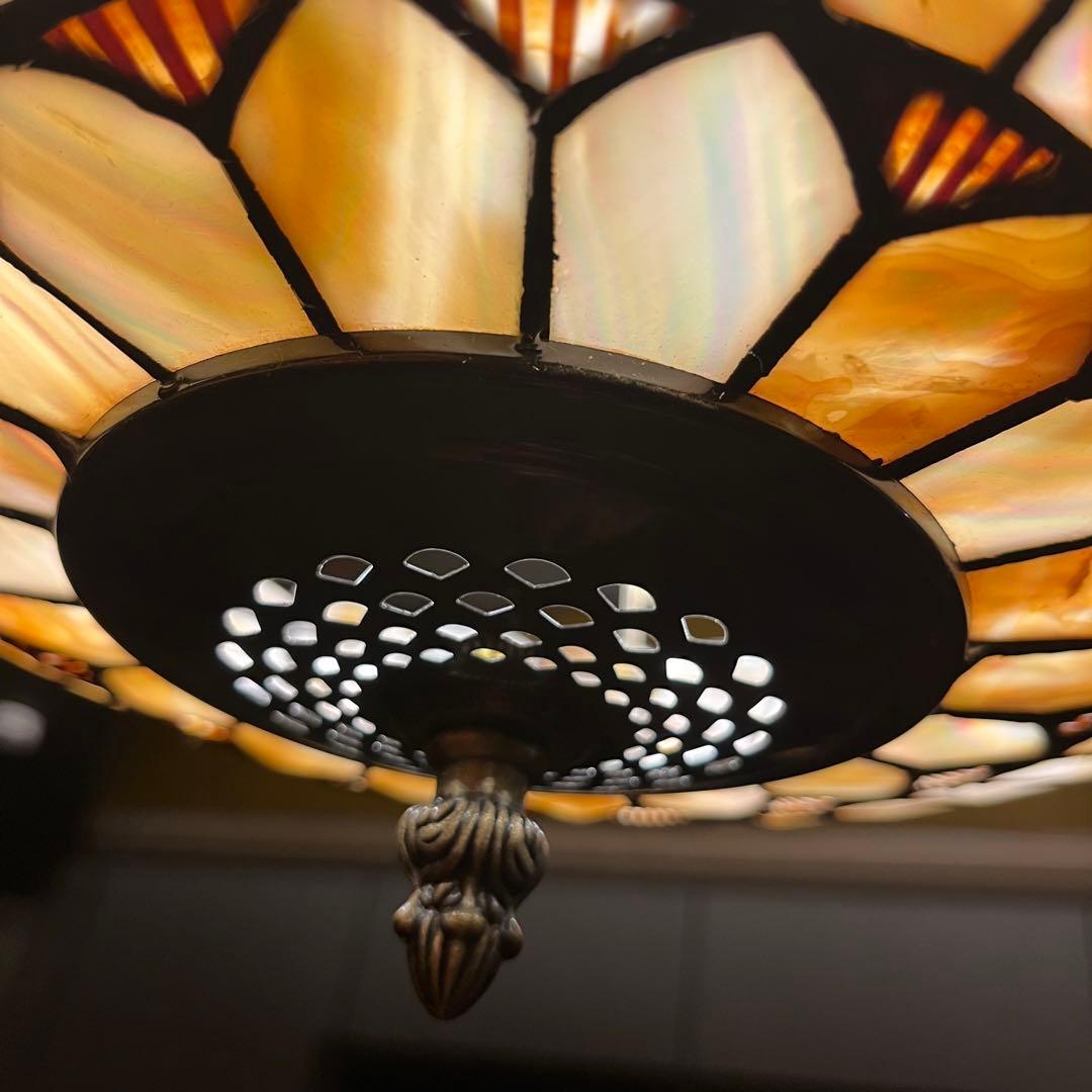 【瀧住照明製】ステンドグラス風シャンデリア 5灯式 天井直付け 花柄デザイン①