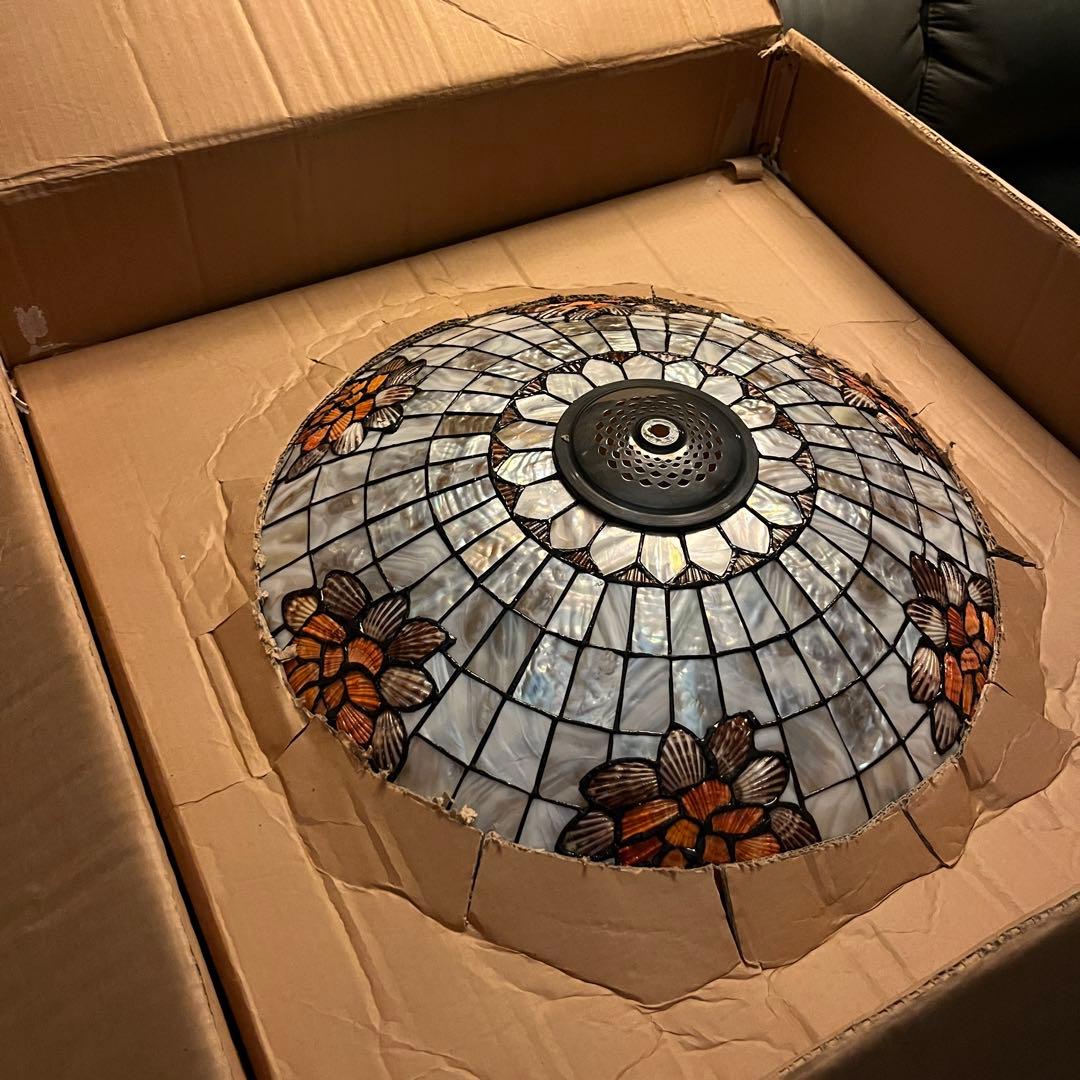 【瀧住照明製】ステンドグラス風シャンデリア 5灯式 天井直付け 花柄デザイン①