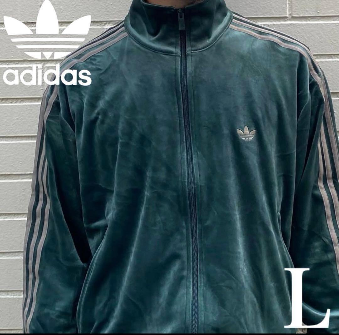 新品L adidas ファイヤーバード ベロア トラックトップ グリーン