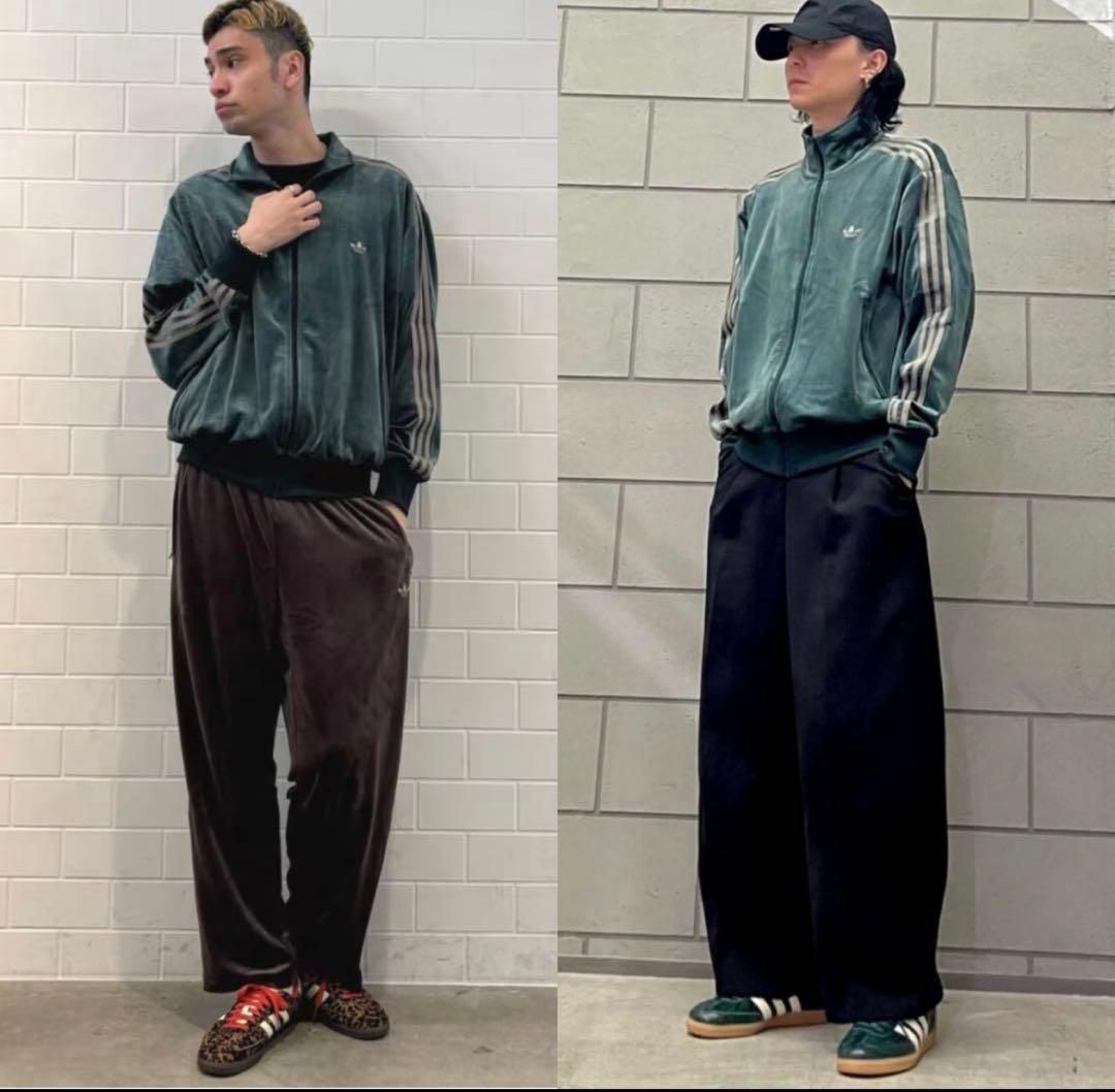 新品L adidas ファイヤーバード ベロア トラックトップ グリーン