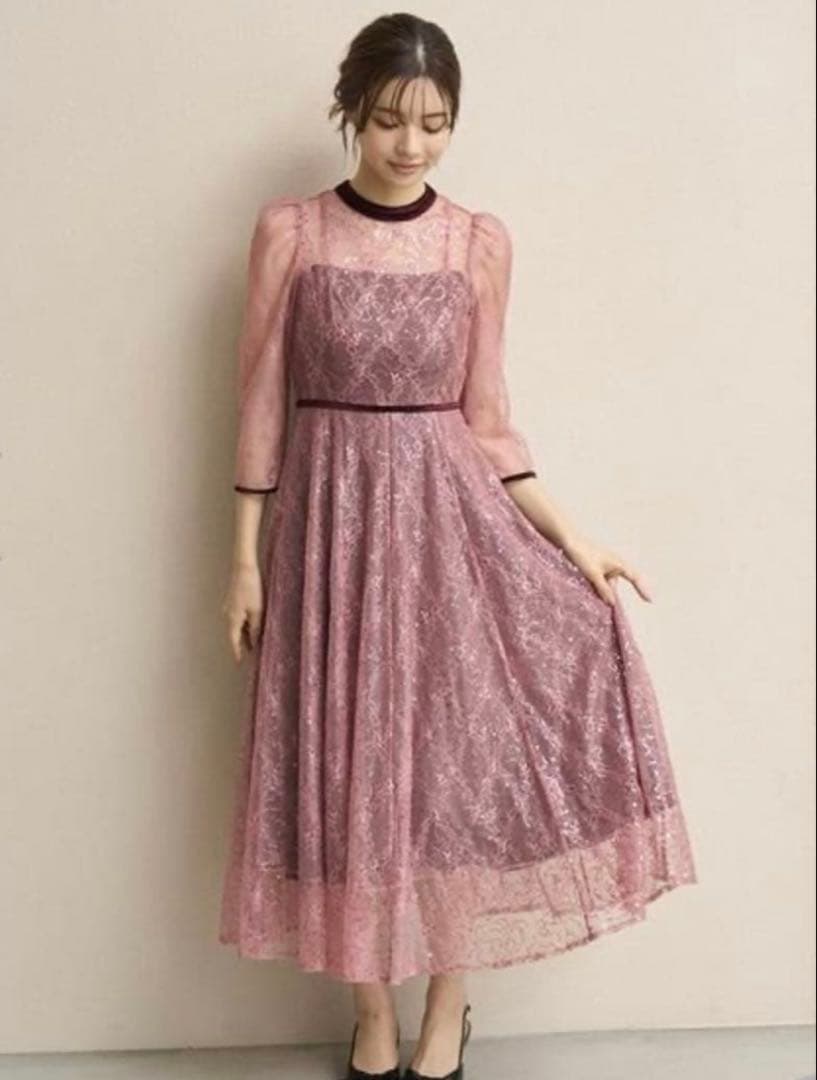 snidel スナイデル　スパークルレースドレス　ピンク　結婚式　オケージョン
