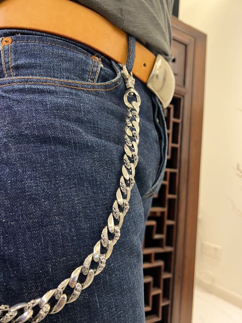 バイカー必須　ウォレット用プレーン　シルバーチェーン　TYPE1　QBKL013