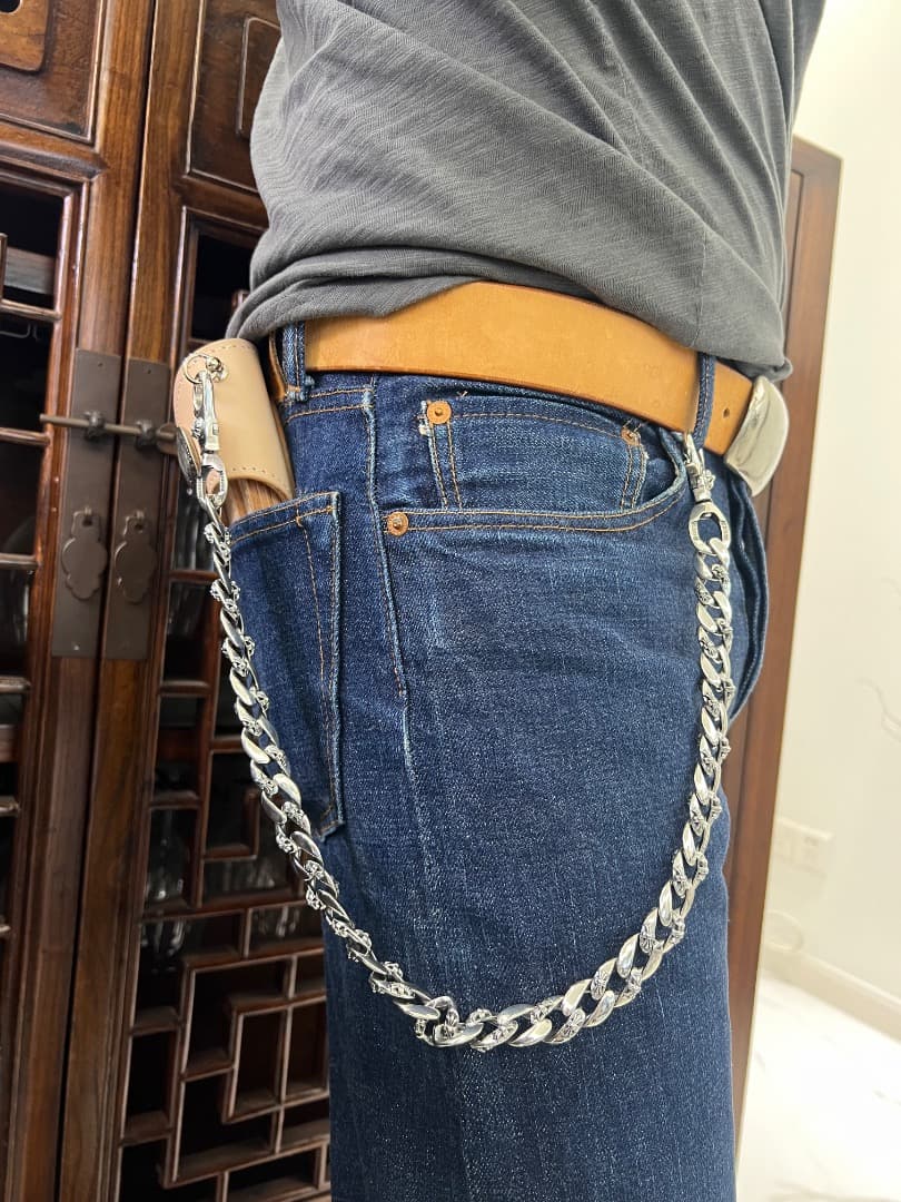 バイカー必須　ウォレット用プレーン　シルバーチェーン　TYPE1　QBKL013