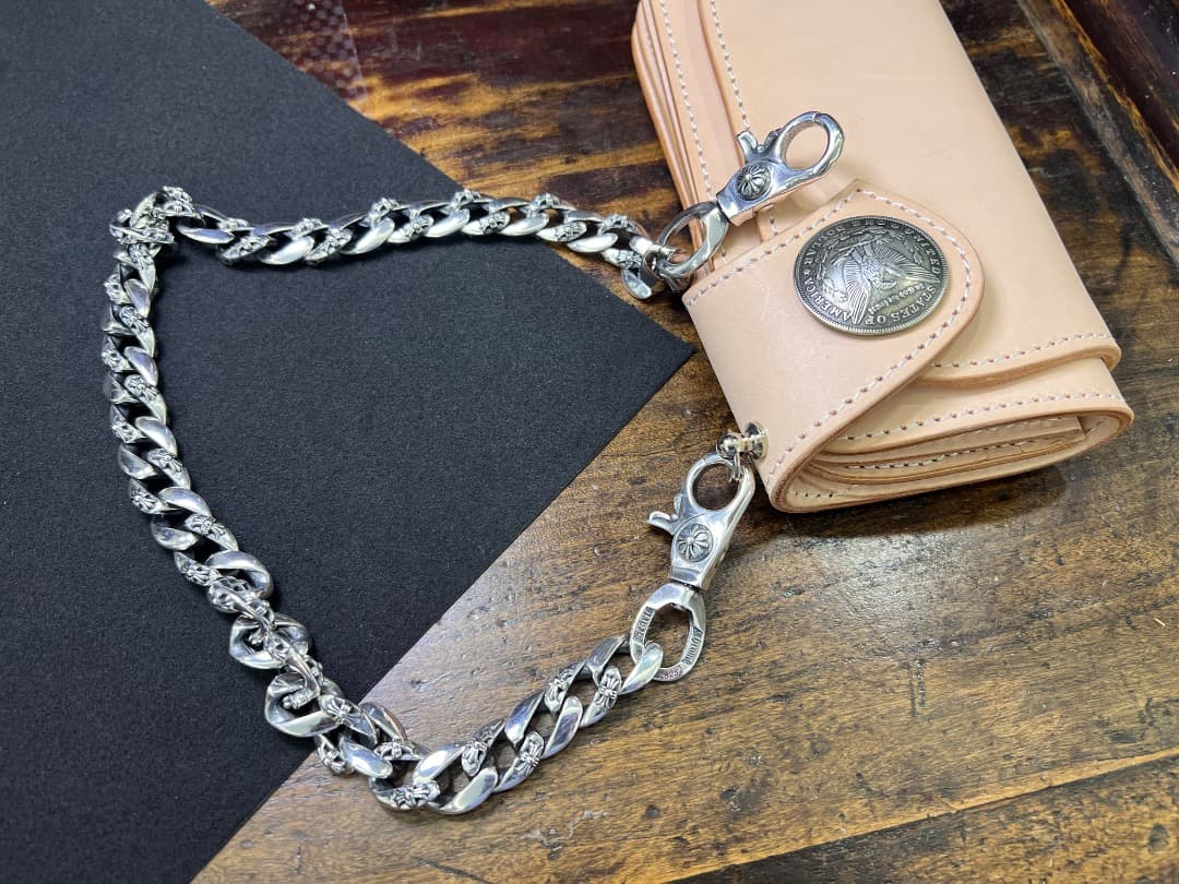 バイカー必須　ウォレット用プレーン　シルバーチェーン　TYPE1　QBKL013