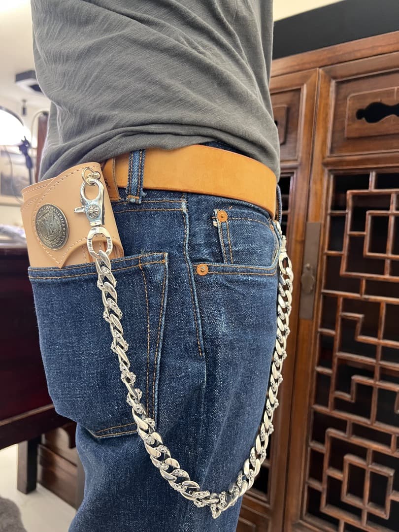 バイカー必須　ウォレット用プレーン　シルバーチェーン　TYPE1　QBKL013