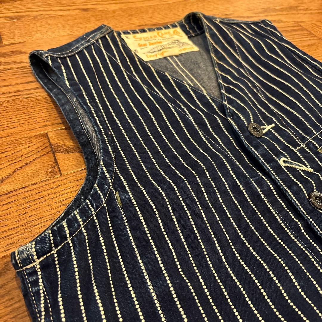 シュガーケーン 9oz インディゴ ウォバッシュ ストライプ ベスト 36