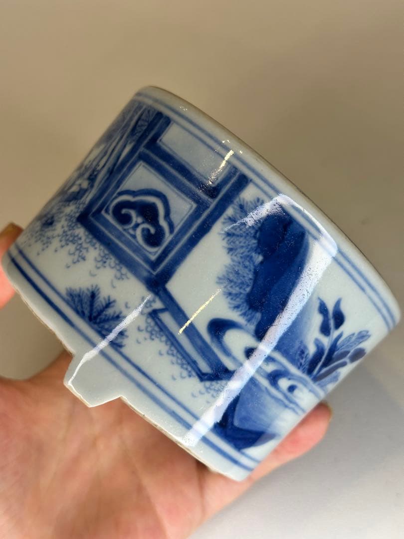 明代 人物染付 香炉 中国古陶磁 骨董品 香道具