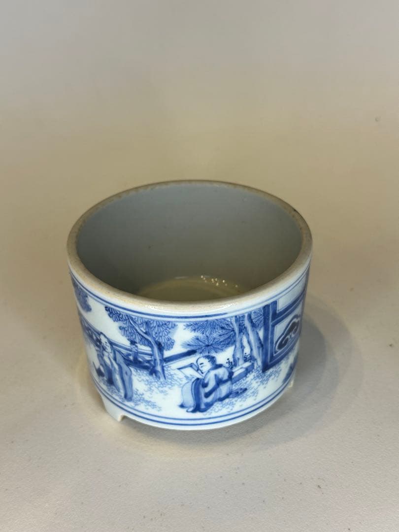 明代 人物染付 香炉 中国古陶磁 骨董品 香道具