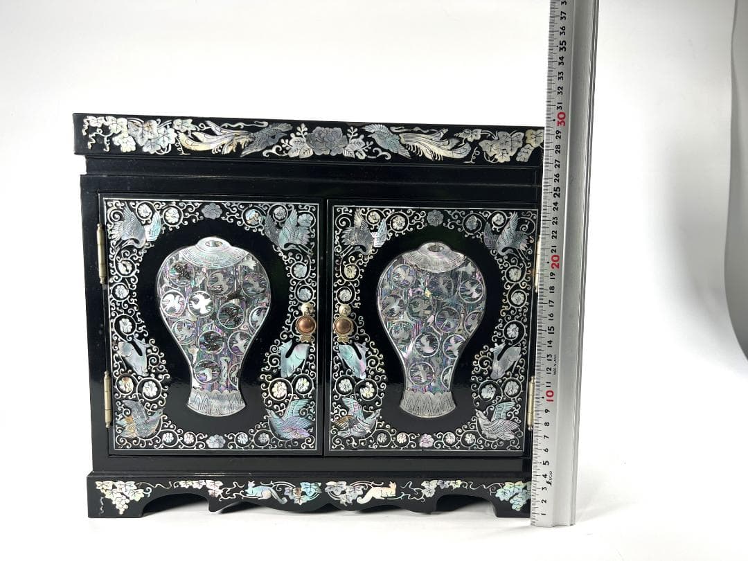 高級宝石箱　螺鈿細工 螺鈿 らでん 小物入れ 観音開き 道具箱 箱 ３段