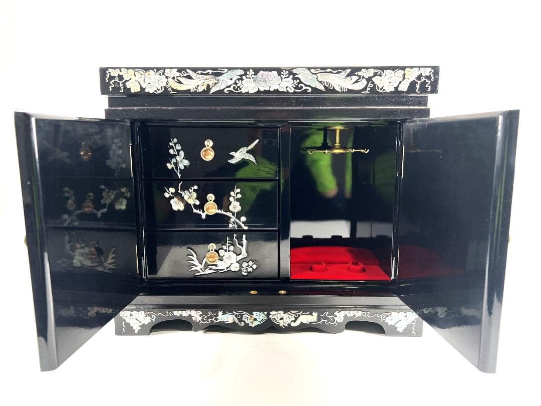 高級宝石箱　螺鈿細工 螺鈿 らでん 小物入れ 観音開き 道具箱 箱 ３段