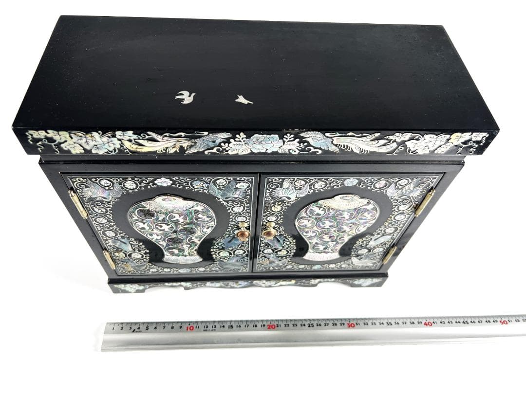 高級宝石箱　螺鈿細工 螺鈿 らでん 小物入れ 観音開き 道具箱 箱 ３段