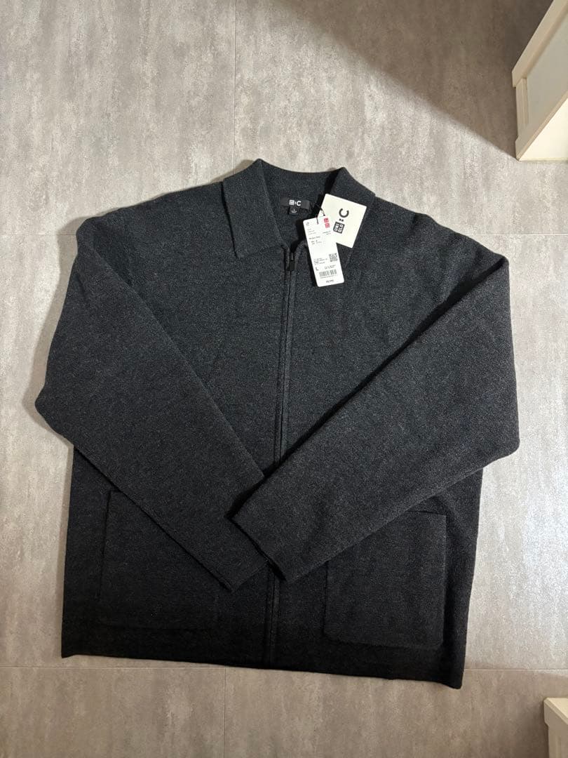 【完売品】ユニクロC ニットフルジップジャケット ダークグレー L