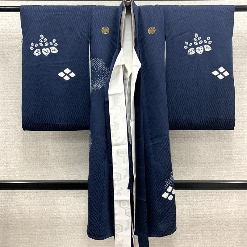 507ay33□お宮参り 男児 着物 掛け着 長襦袢付 総刺繍 絞染め□状態良好