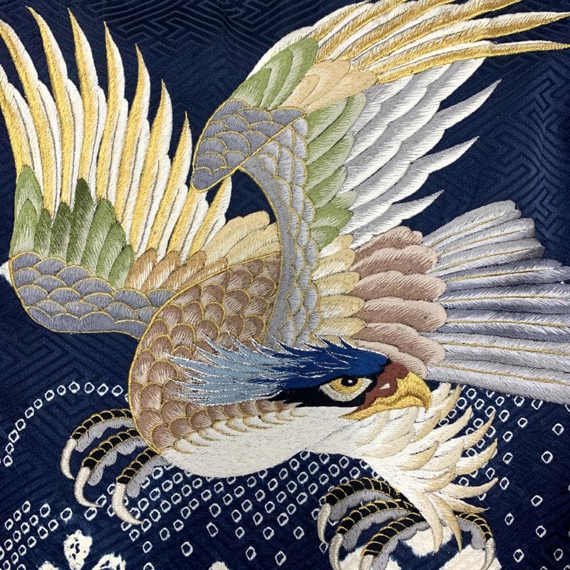 507ay33□お宮参り 男児 着物 掛け着 長襦袢付 総刺繍 絞染め□状態良好