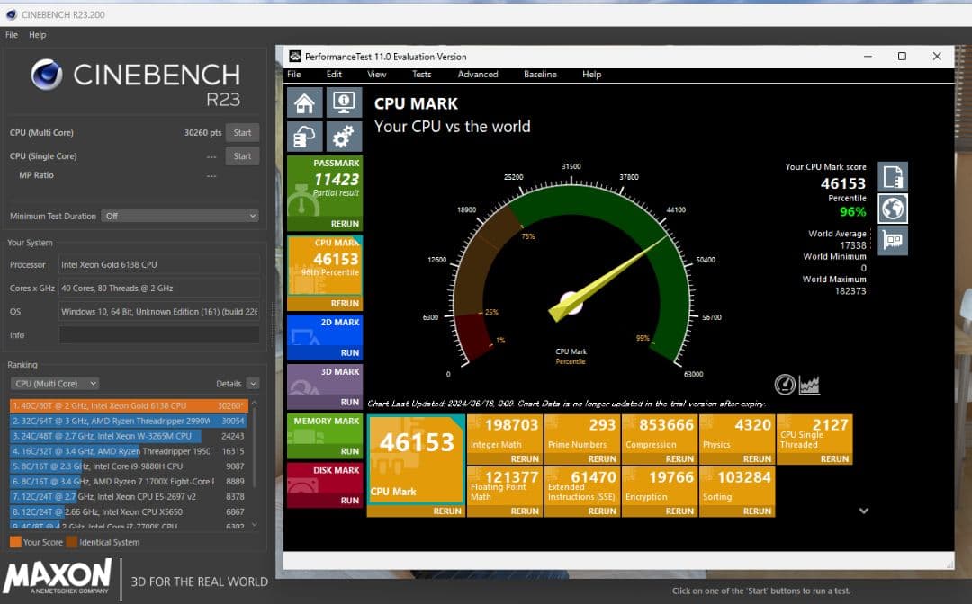 40コア80スレッド i9超XEON goldx2/96GB/2000Wx2