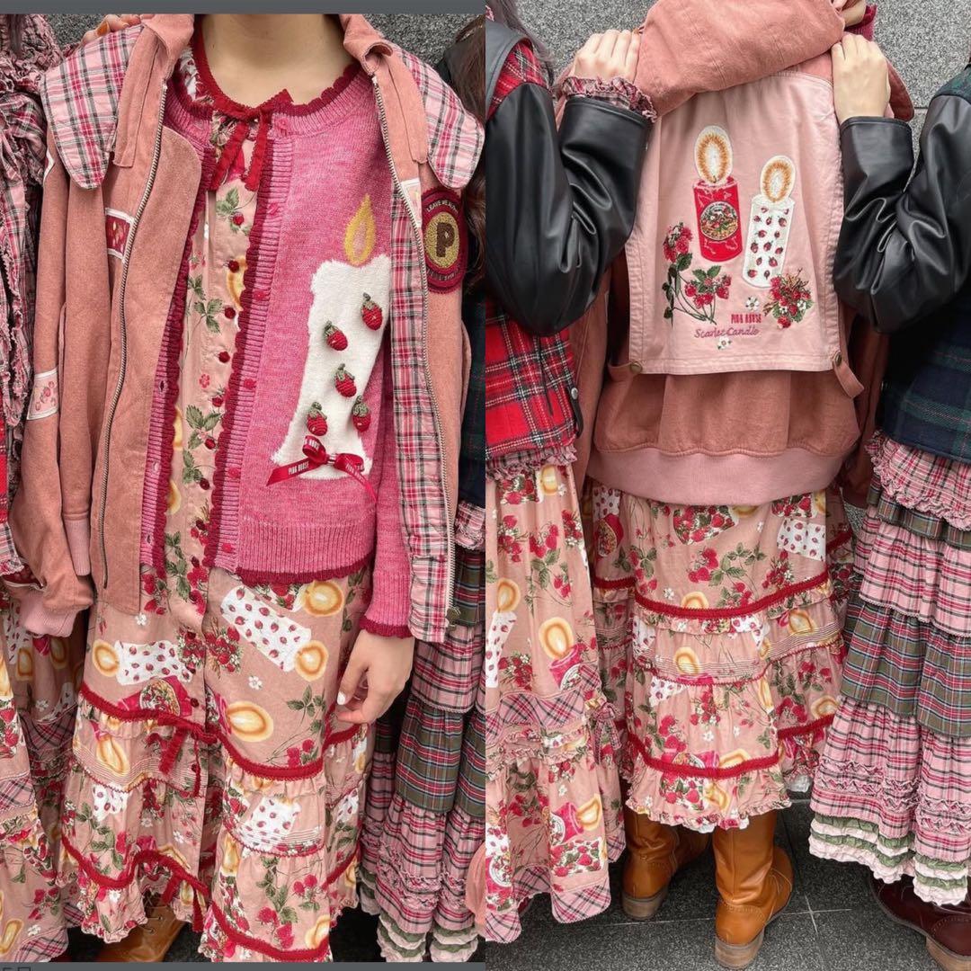 ゆ*♡様 ピンクハウス PINKHOUSE イチゴ刺繍 ワッペンデニム中綿コート