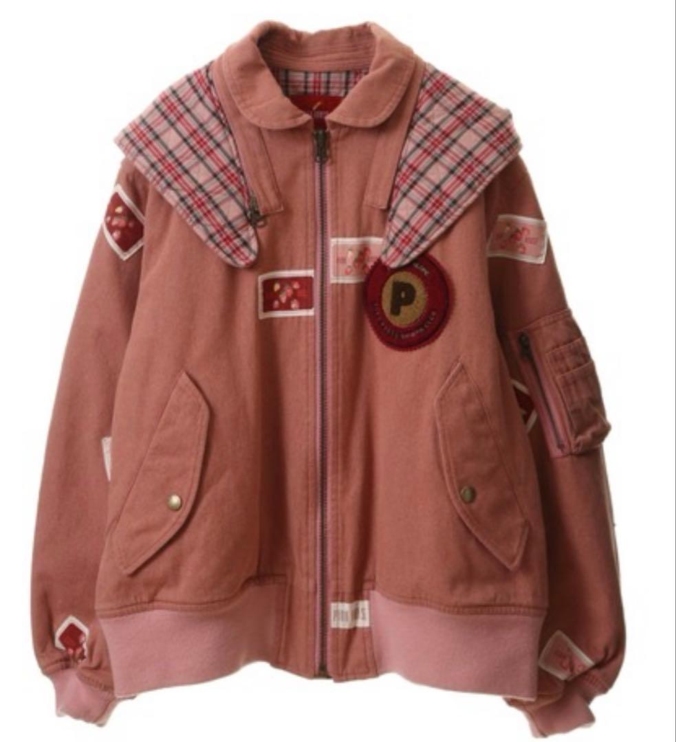 ゆ*♡様 ピンクハウス PINKHOUSE イチゴ刺繍 ワッペンデニム中綿コート