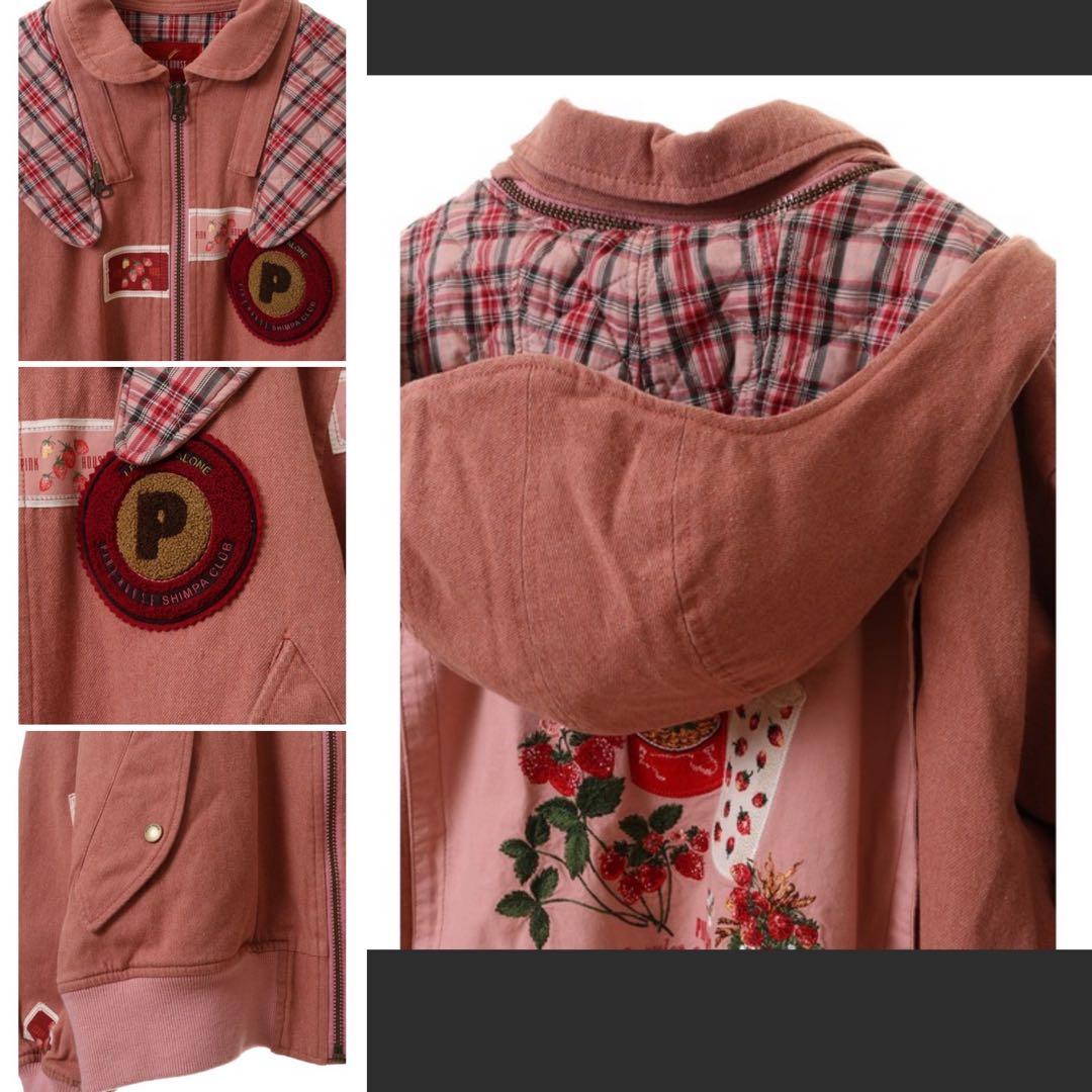 ゆ*♡様 ピンクハウス PINKHOUSE イチゴ刺繍 ワッペンデニム中綿コート