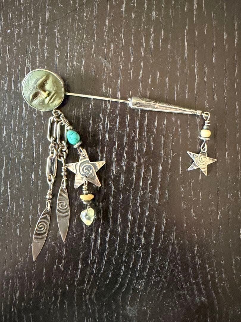 シルバー925 ヴィンテージ ピンブローチ 月 顔 星 モチーフ