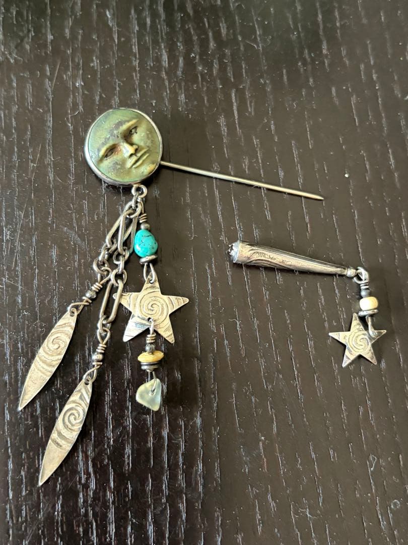 シルバー925 ヴィンテージ ピンブローチ 月 顔 星 モチーフ