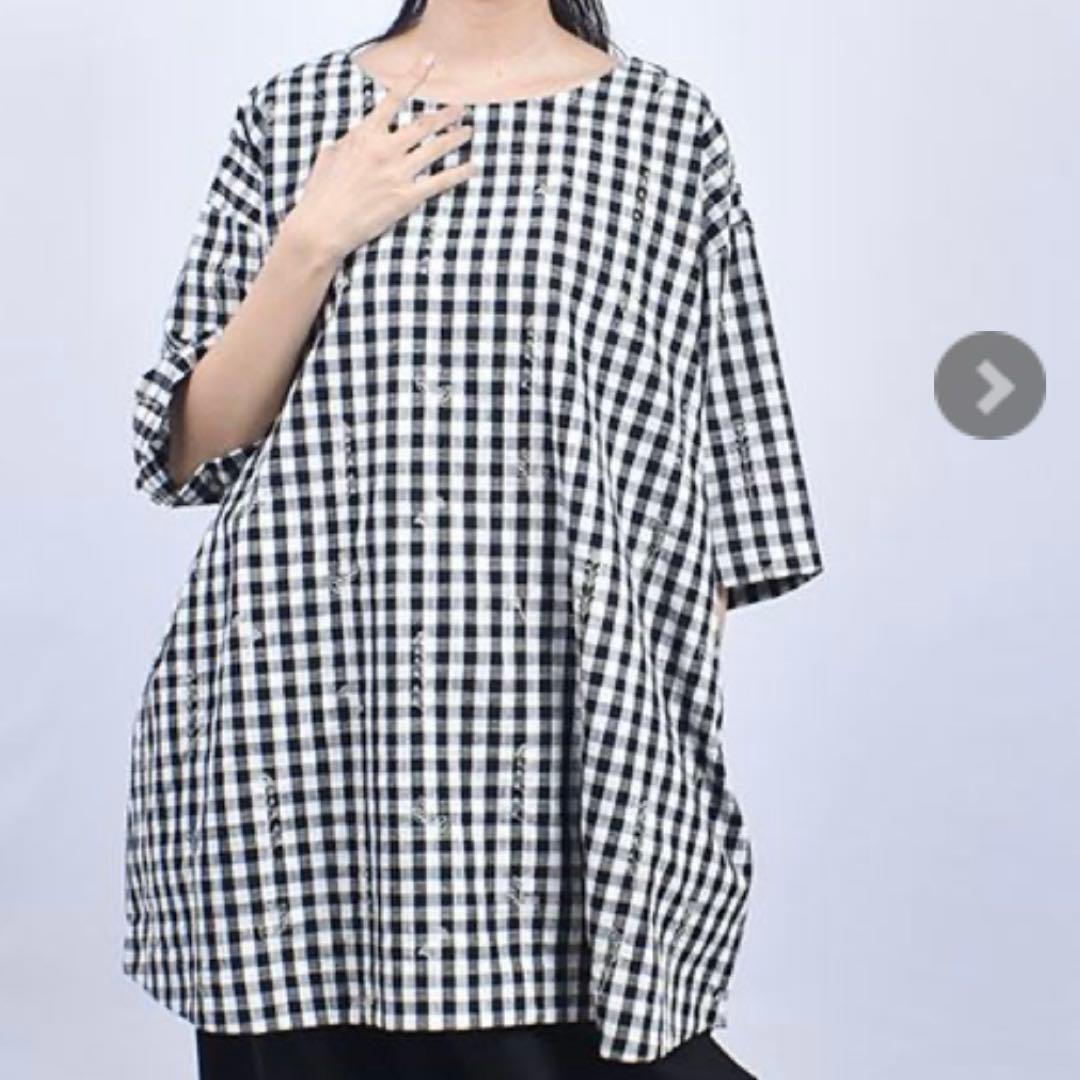 《新品》ドラッグストアーズ　fu-ai ギンガムチェック 花刺繍 チュニック