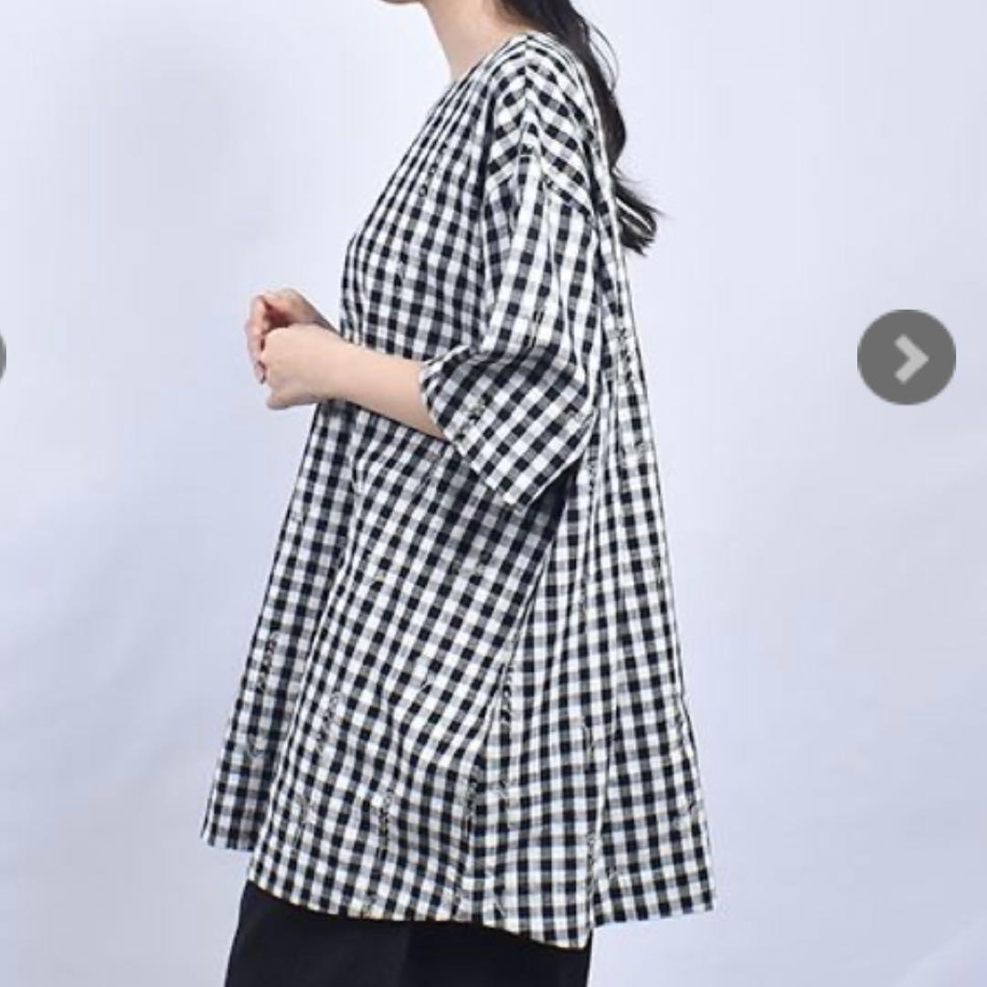 《新品》ドラッグストアーズ　fu-ai ギンガムチェック 花刺繍 チュニック