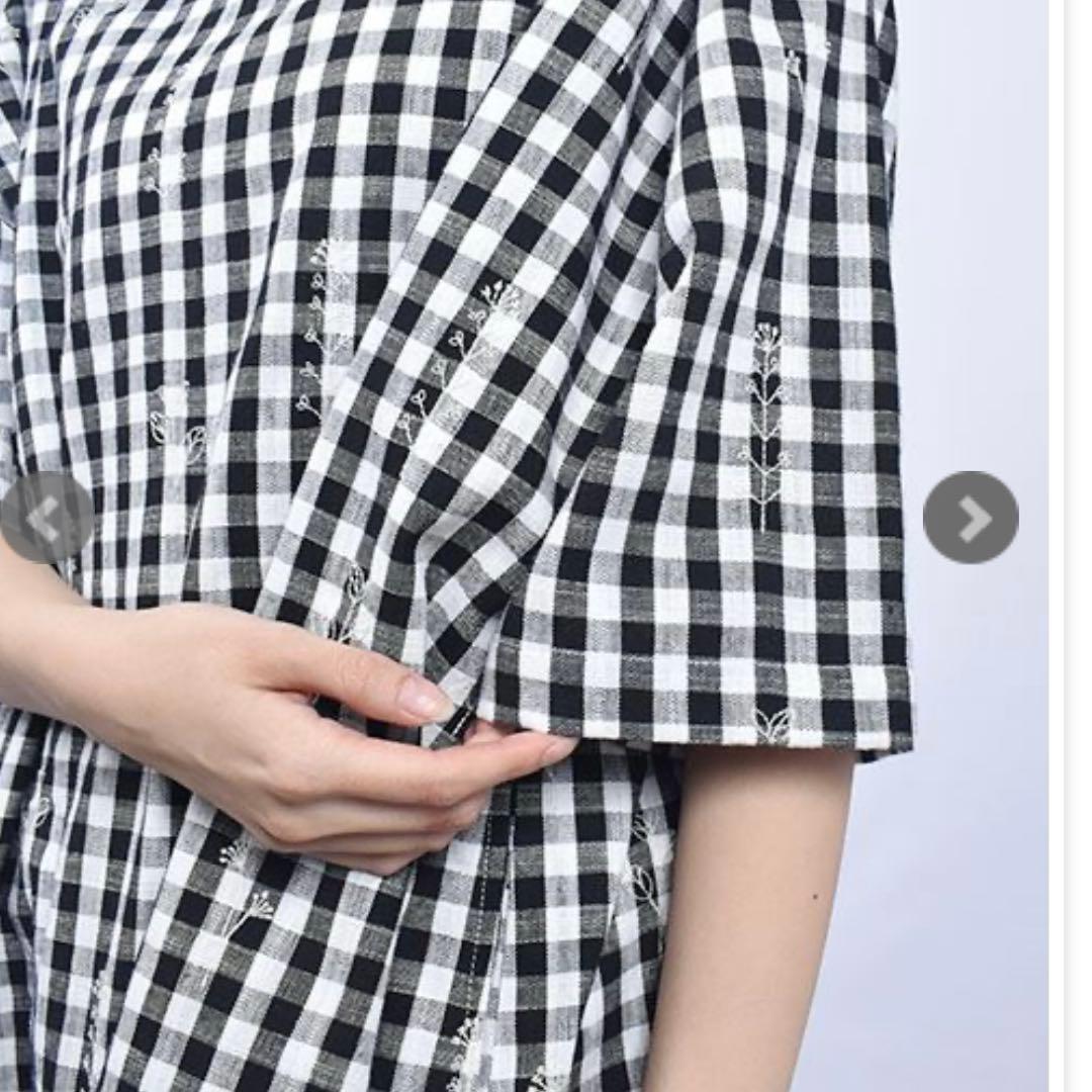 《新品》ドラッグストアーズ　fu-ai ギンガムチェック 花刺繍 チュニック