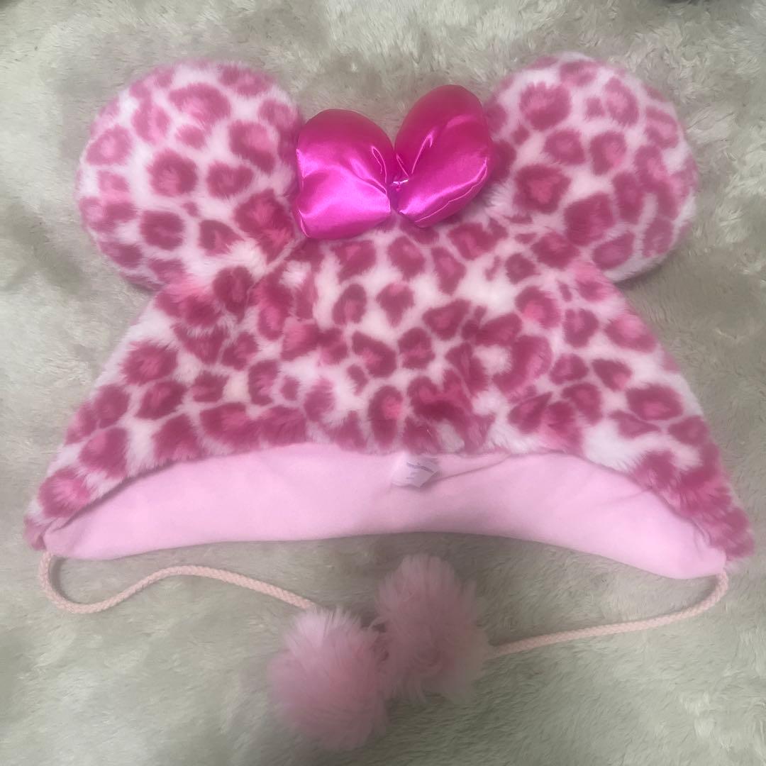 ヒョウ柄 ミニー ファンキャップ ピンク　ポンポン