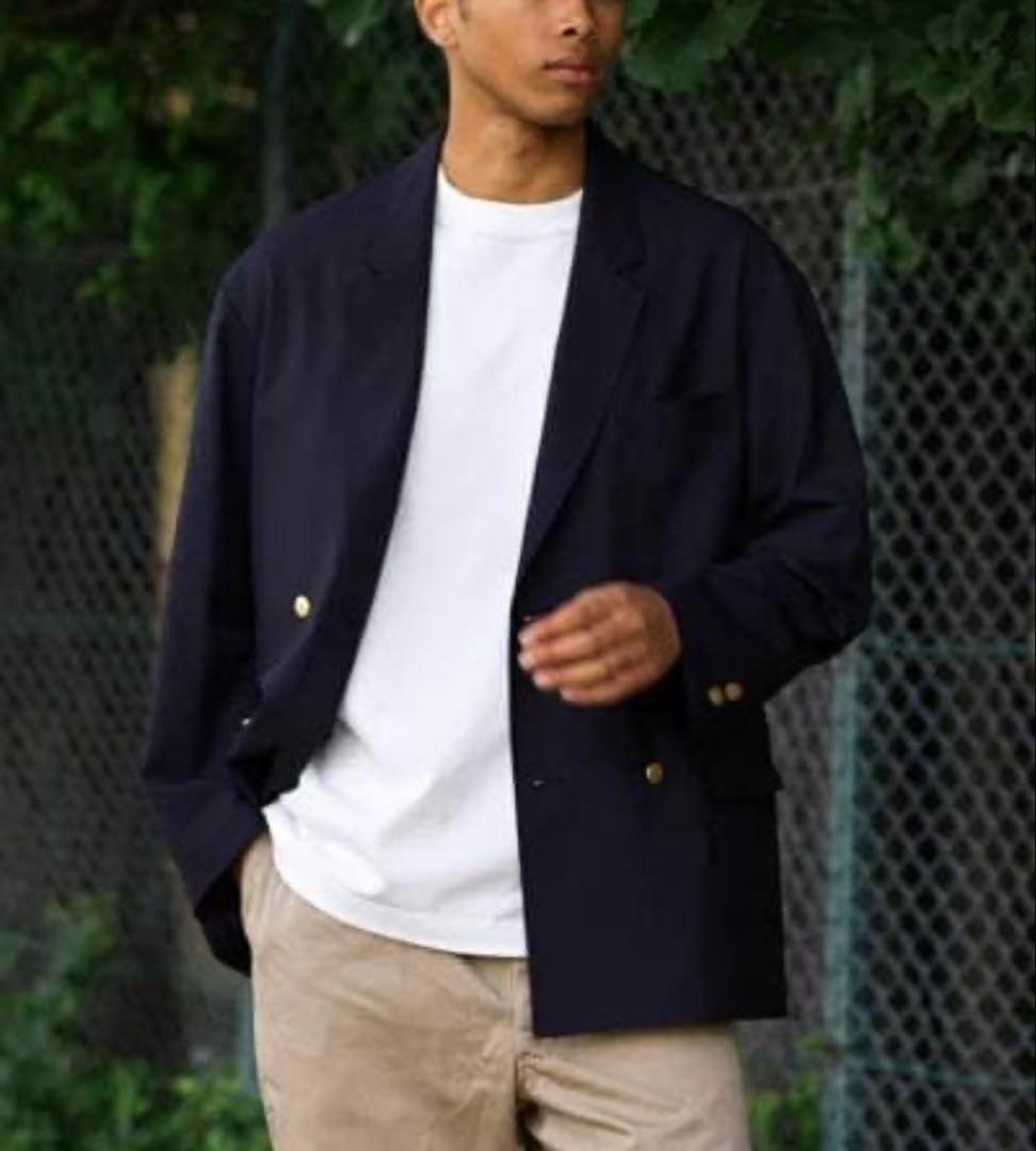 美品　Gymphlex ウールトロピカル ダブルブレストブレザー 紺ブレ　金