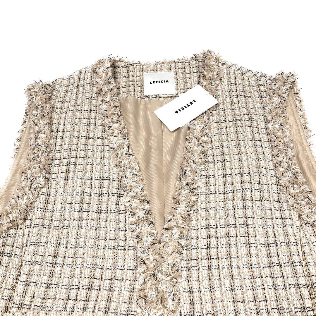 【タグ付き】LETICIA　レティシア　ベスト　フリンジ　ツイード　38　M相当