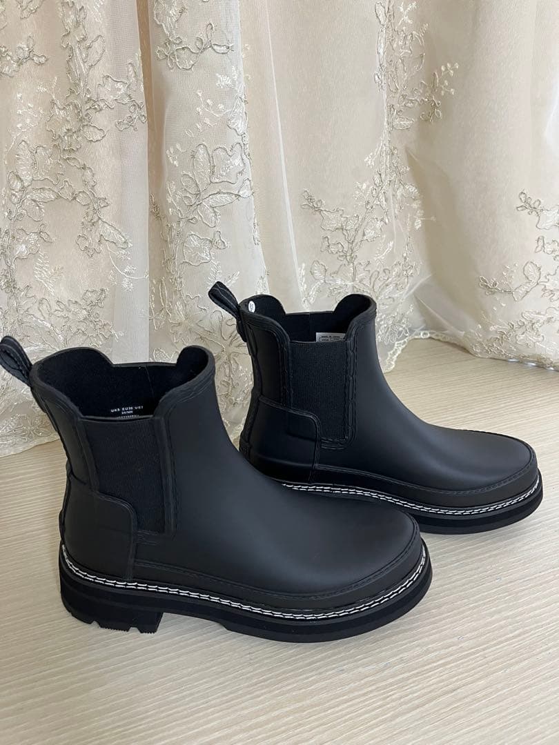 Hunterブラック レインブーツ厚底