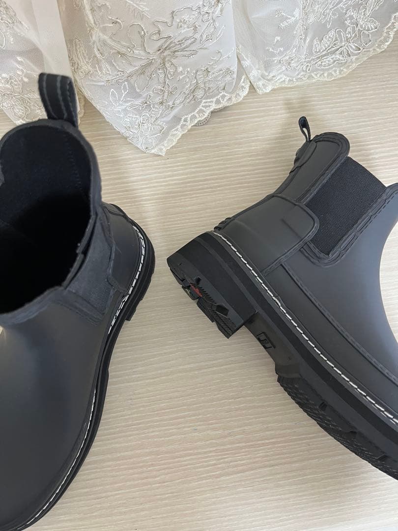 Hunterブラック レインブーツ厚底