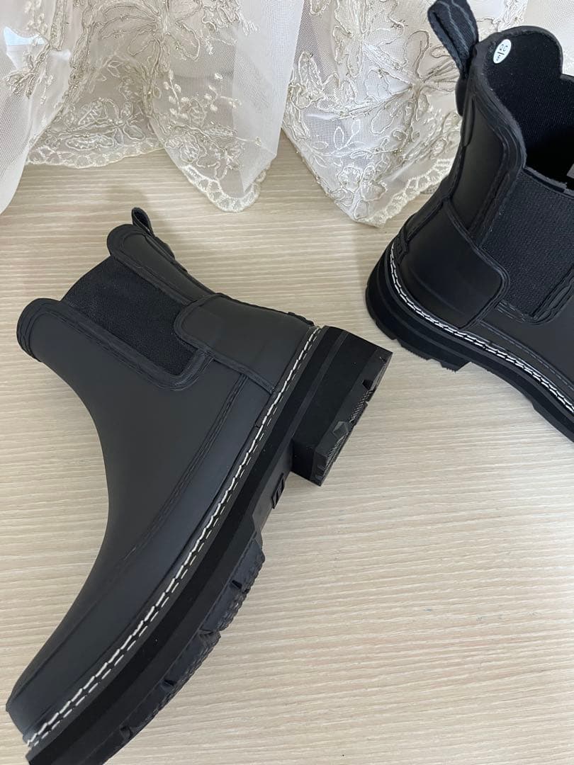 Hunterブラック レインブーツ厚底