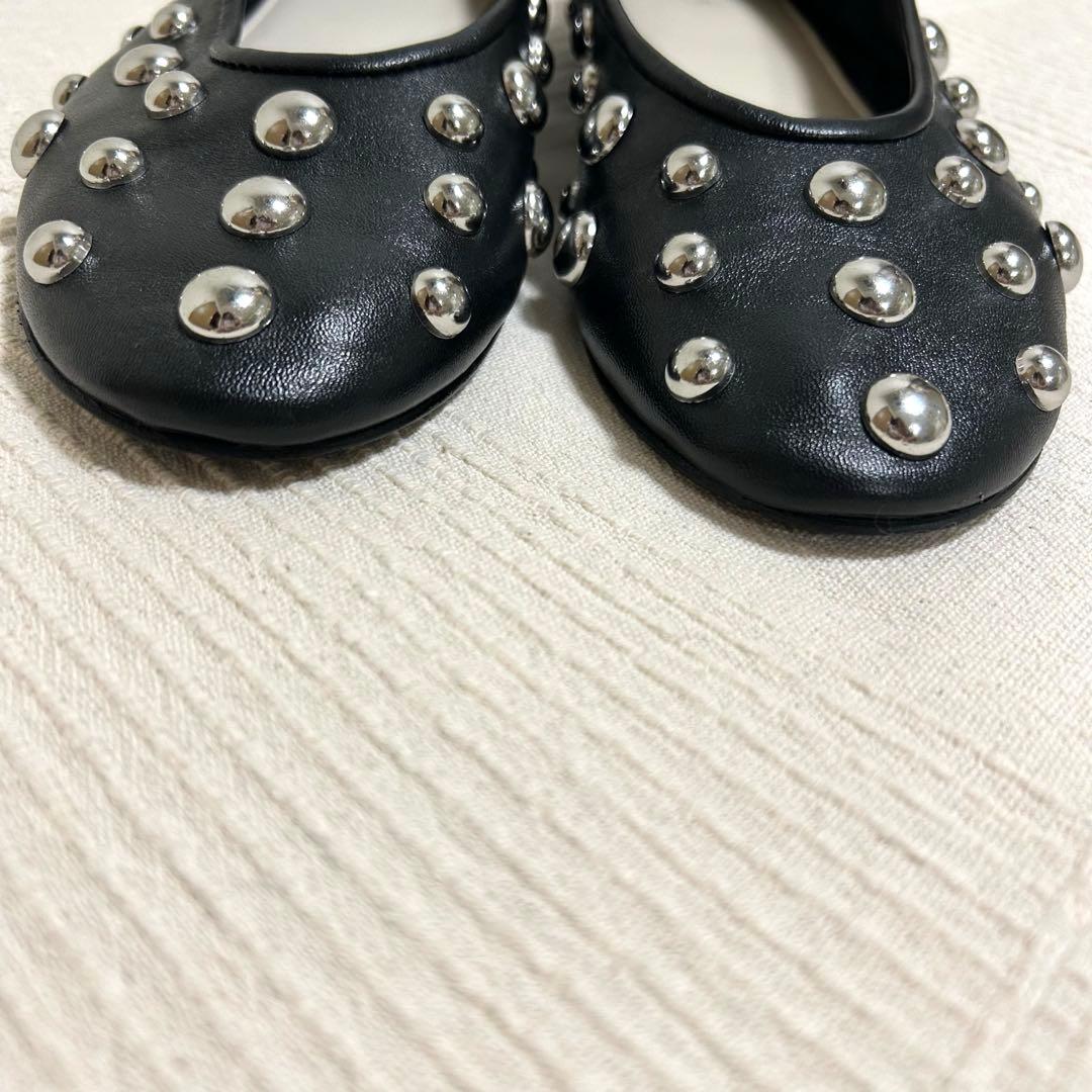 ZARA ザラ スタッズ付きレザーバレリーナシューズ 38 (24.6cm)