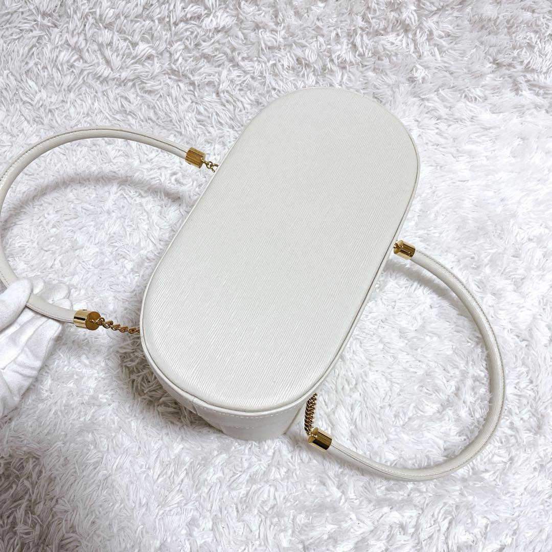 極美品✨ハナエモリ バニティバッグ ハンドバッグ レザー サークルロゴ　白