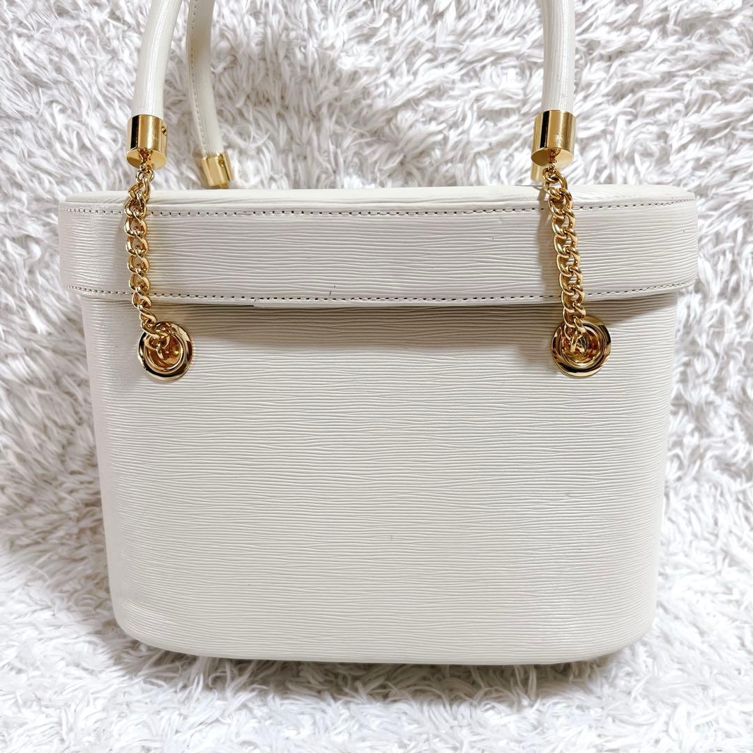 極美品✨ハナエモリ バニティバッグ ハンドバッグ レザー サークルロゴ　白