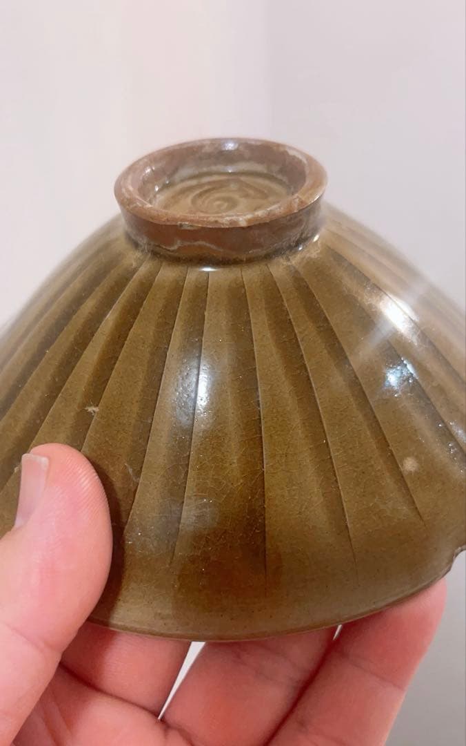 耀州窯刻花魚斗笠碗 唐物　茶道具 煎茶碗　中国古美術　骨董品　陶芸