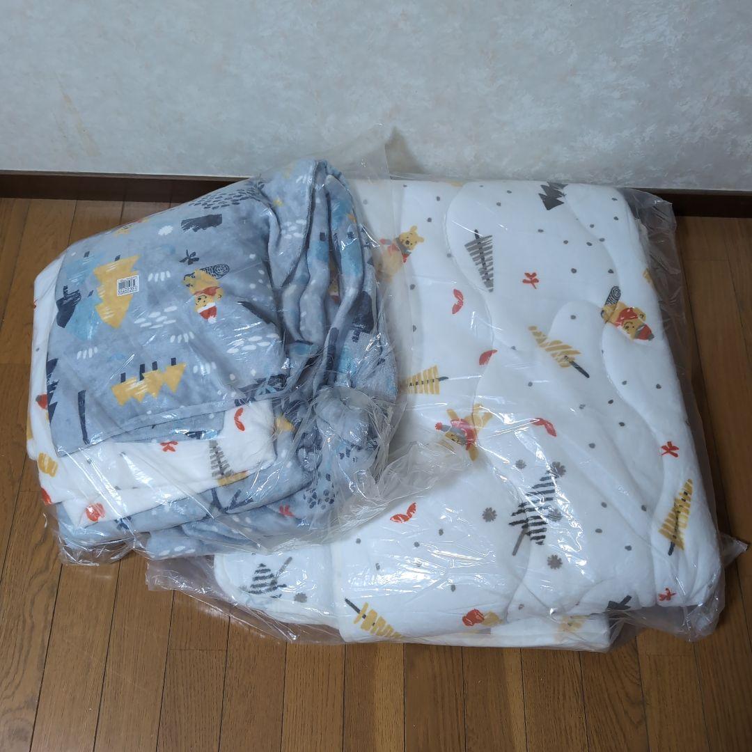 ベルメゾン　プーさん冬用布団カバー3点セット+敷き布団マット