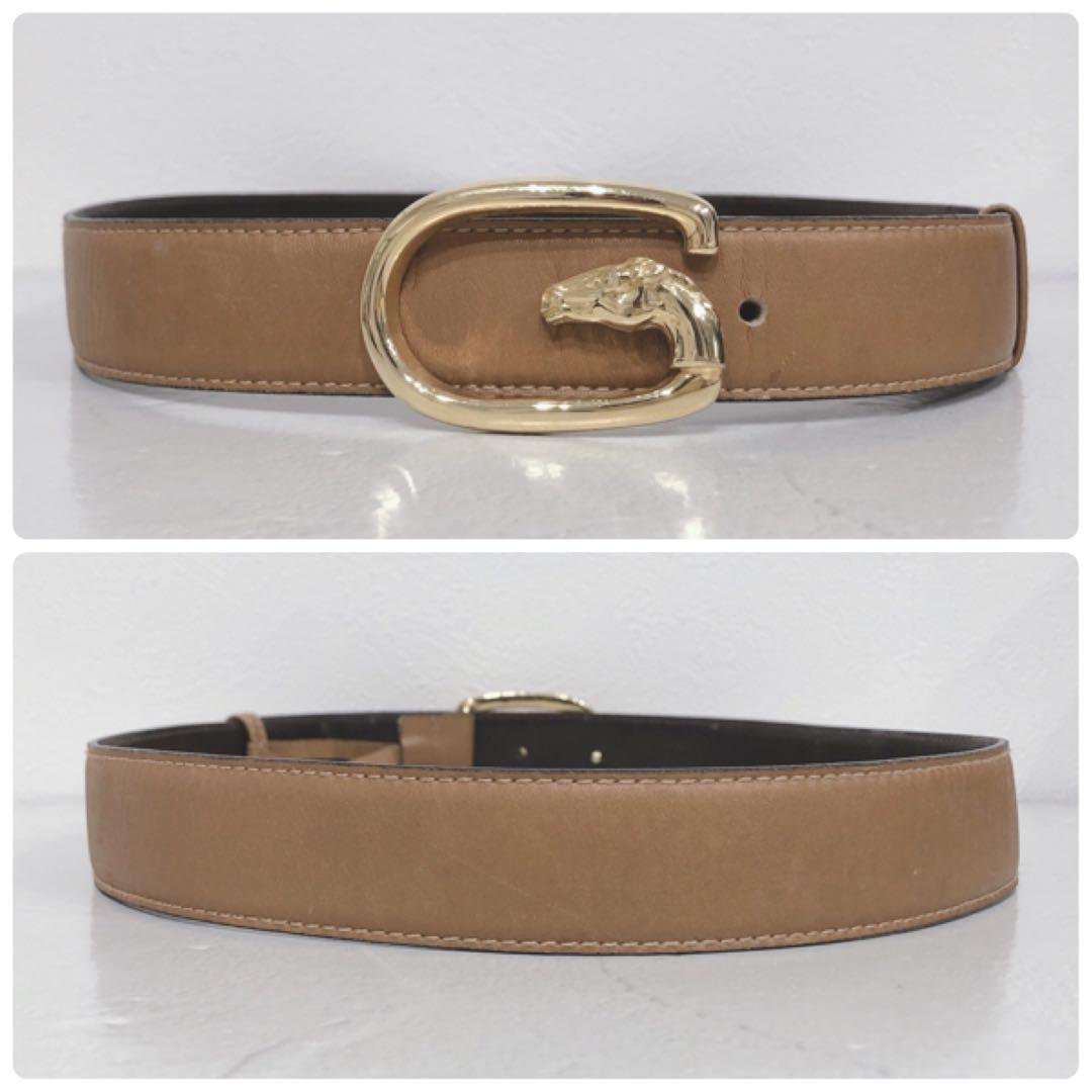 ☆GUCCI☆ グッチ 馬モチーフ バックルベルト ブラウン ゴールド金具