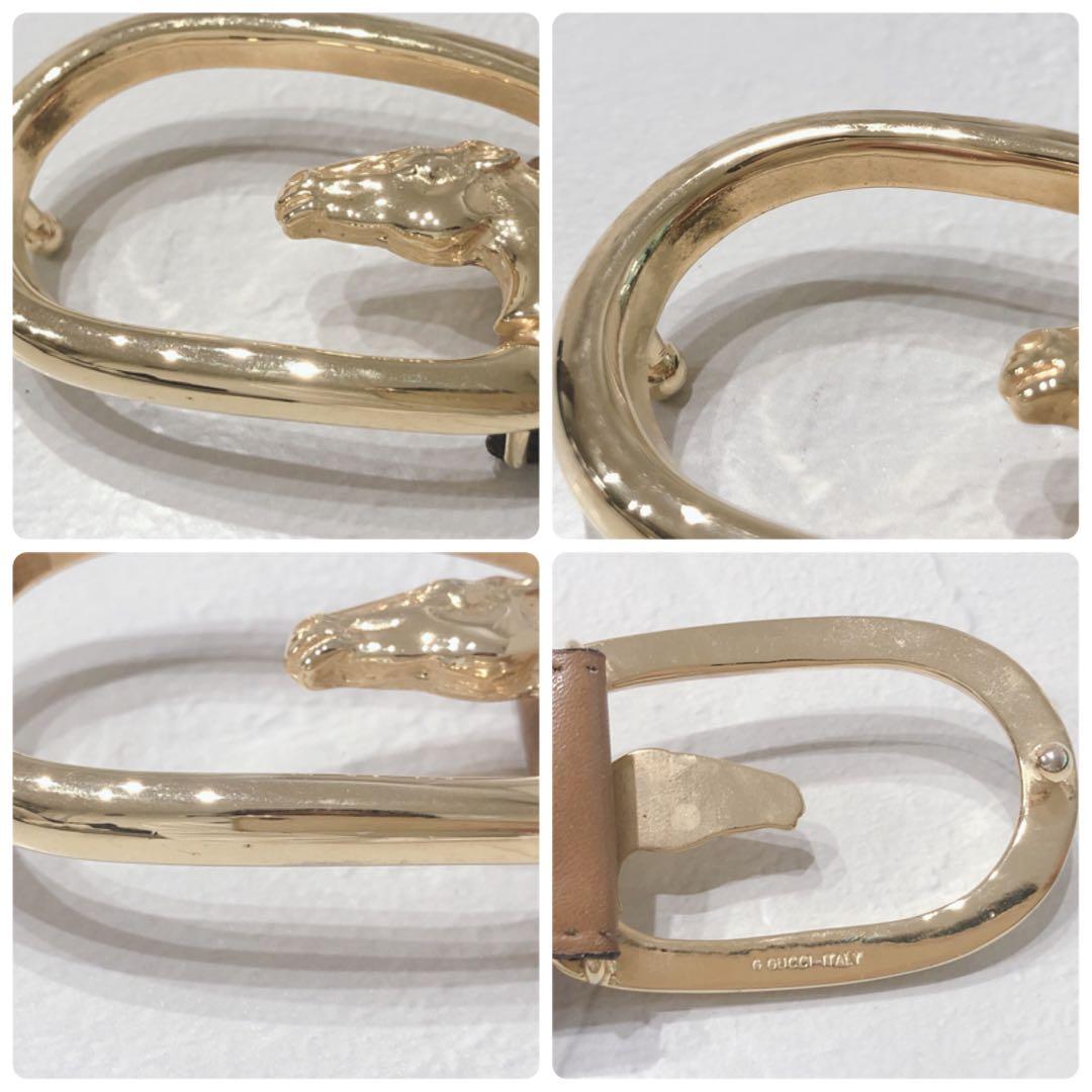 ☆GUCCI☆ グッチ 馬モチーフ バックルベルト ブラウン ゴールド金具