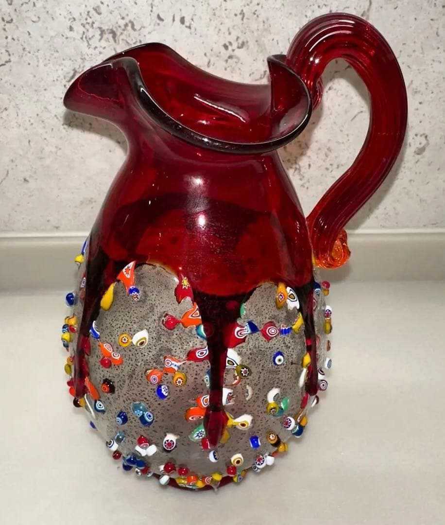 ユニ機MURANO ムラノガラス22CM水差し花瓶 イタリア ミルフィオリ