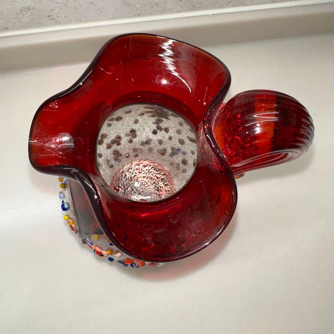 ユニ機MURANO ムラノガラス22CM水差し花瓶 イタリア ミルフィオリ