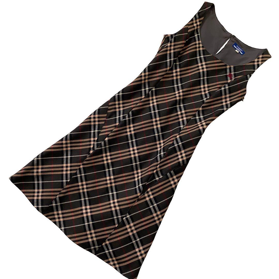 美品 バーバリーブルーレーベル ノバチェック ワンピース ワンポイントロゴ 38